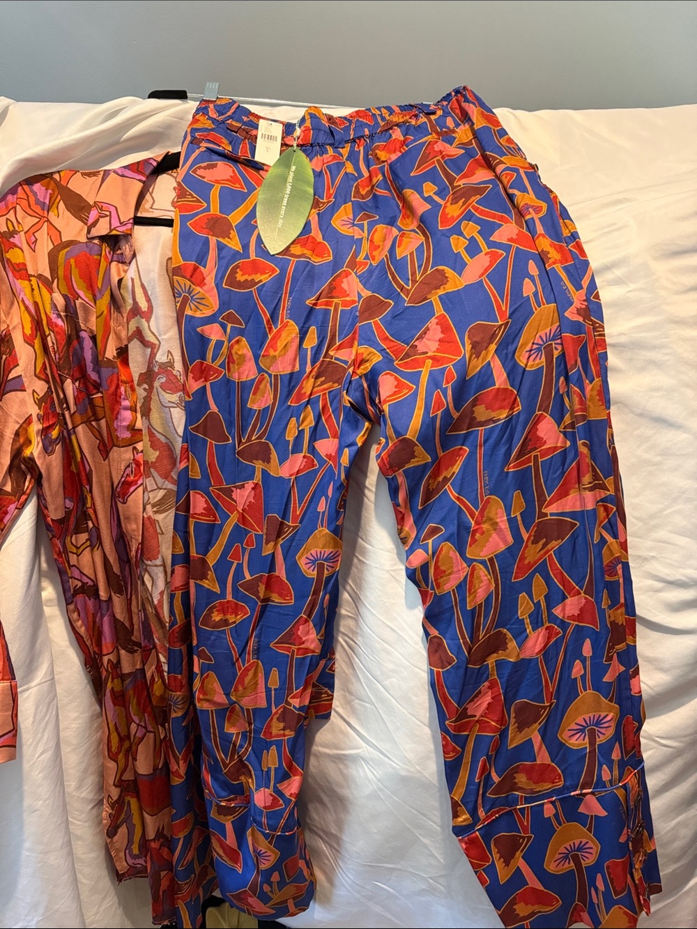 FARM Rio Blue, Pink & Orange Equestrian Mixed-Print Button Down Blouse Pants Set - Picture 3 of 12